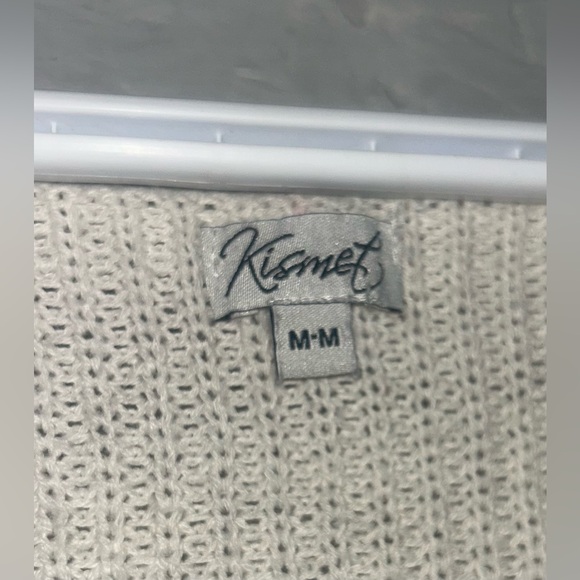 SOLD Kismet Maxine Pointelle Sleeve Popover Cream Sweater Medium V Neckline - Picture 3 of 6